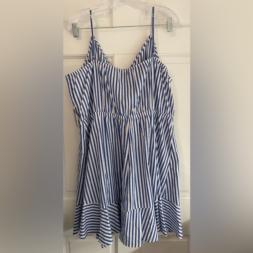 Express Blue & White Striped Ruffle Wrap Spaghetti Strap Cotton Dress NWT XL M - Picture 2 of 9